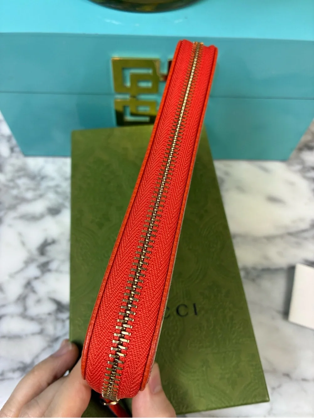 Gucci GG Beige Canvas & Orange Leather Zip-Around Wallet - NWOT Brand New w/ box - Picture 5 of 13